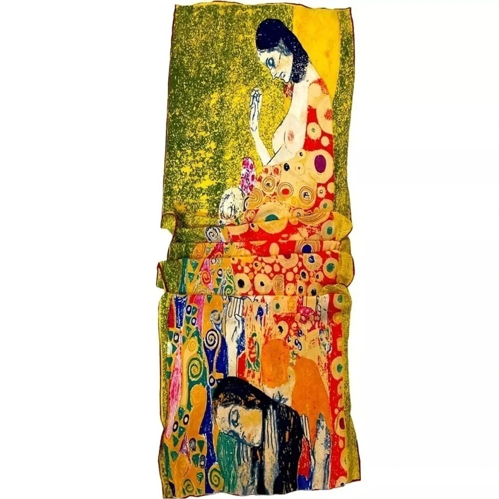 Vintage Gustav Klimt Hope Silk Scarf Multicolor Abstract Risqué Nude Art To Wear